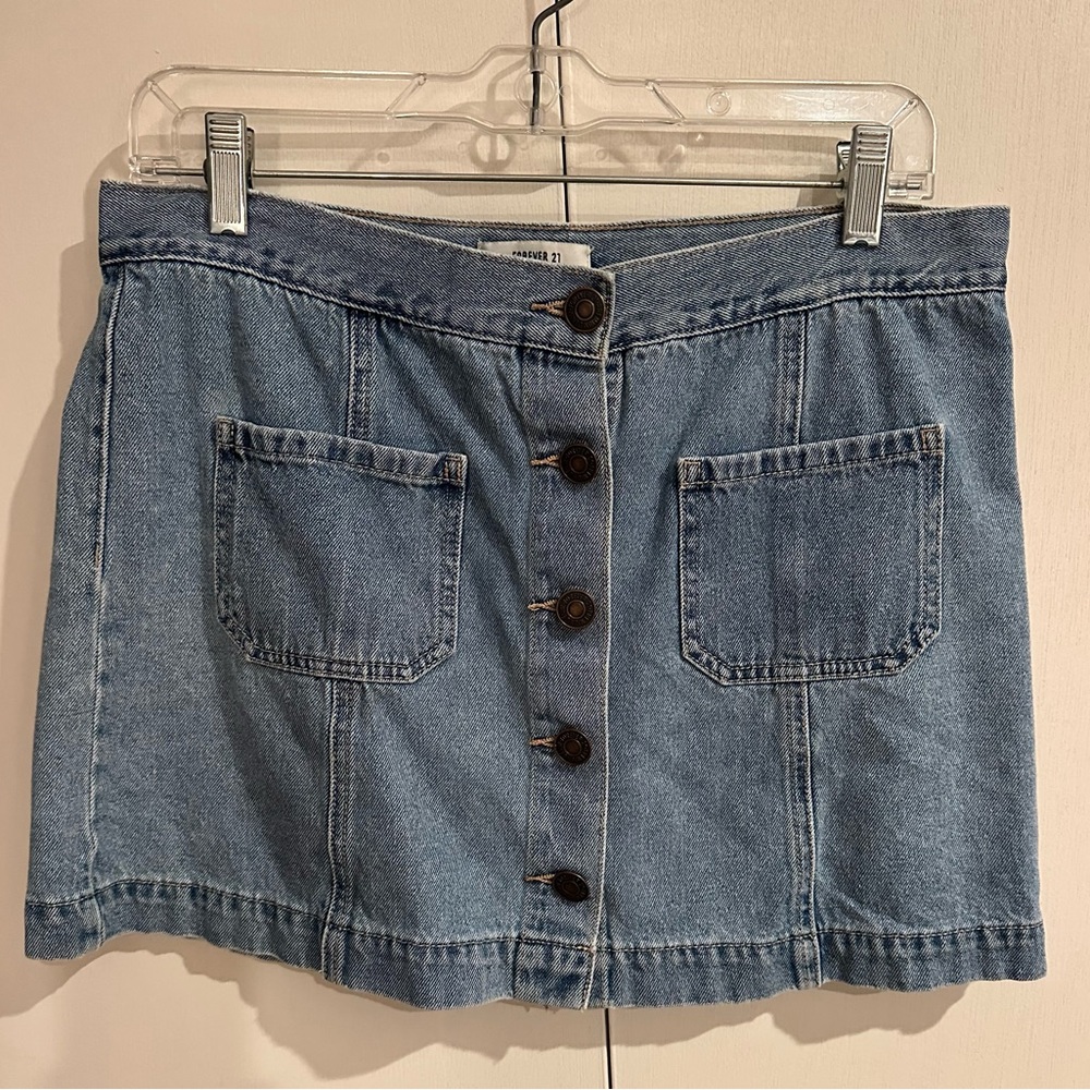 Denim Button-Front Skirt